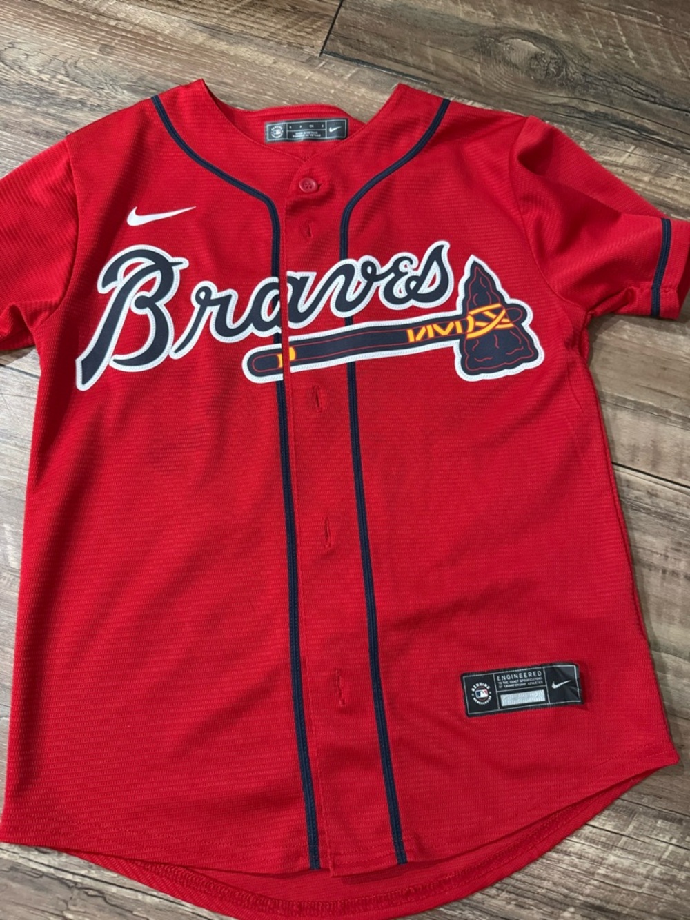 Nike Red Braves Baseball Jersey with Navy Trim